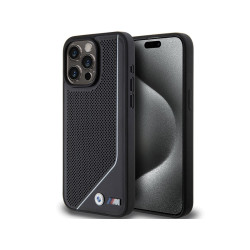 BMW Coque noire rigide perforée ligne torsadée MagSafe pour iPhone 15 Pro