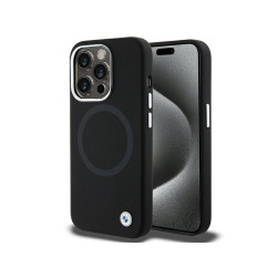 BMW Coque noire en silicone liquide Signature MagSafe pour iPhone 15 Pro
