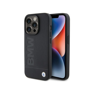 BMW Coque noire en cuir MagSafe avec estampillage chaud pour iPhone 15 Pro