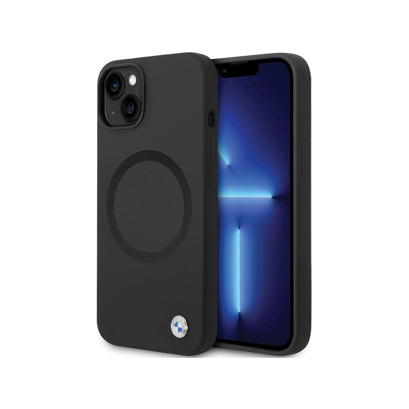 BMW Étui en silicone liquide noir pour iPhone 13/14/15 avec MagSafe BMW Étui en silicone liquide noir pour iPhone 13/14/15 avec MagSafe