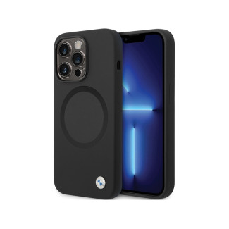 BMW Coque en silicone liquide noire iPhone 14 Pro Signature MagSafe