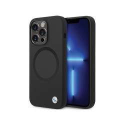 BMW Coque en silicone liquide noire iPhone 14 Pro Signature MagSafe