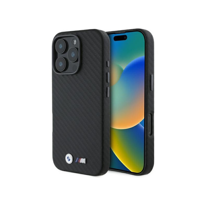 BMW Coque pour iPhone 16 Pro Max rigide noire Carbone et Métal BMW Coque pour iPhone 16 Pro Max rigide noire Carbone et Métal