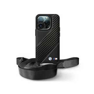 BMW Coque pour iPhone 16 Pro Max noire Édition M Bande Carbone et Dragonne