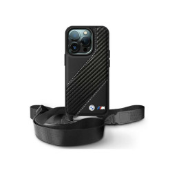 BMW Coque pour iPhone 16 Pro Max noire Édition M Bande Carbone et Dragonne