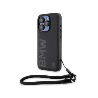 BMW Coque noire rigide en cuir avec logo Signature pour iPhone 15 Pro Max