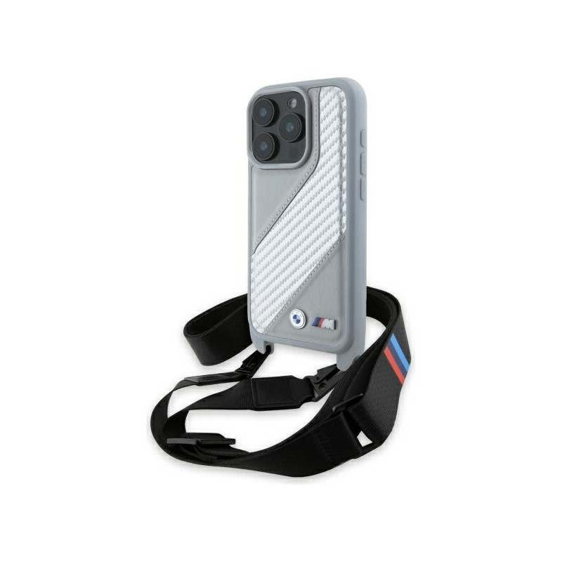 BMW Coque pour iPhone 16 Pro Max grise Édition M Bande Carbone et Dragonne BMW Coque pour iPhone 16 Pro Max grise Édition M Bande Carbone et Dragonne