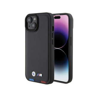 BMW coque iPhone 13/14/15 6.1 noir cuir estampillé tricolore