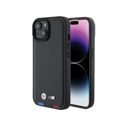 BMW coque iPhone 13/14/15 6.1 noir cuir estampillé tricolore
