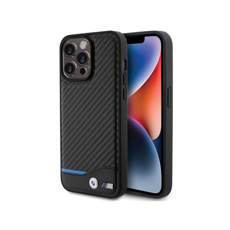 BMW Coque noire en cuir carbone pour iPhone 15 Pro Max BMW Coque noire en cuir carbone pour iPhone 15 Pro Max