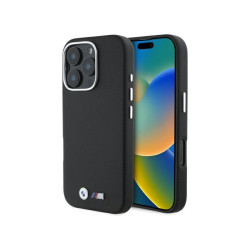 BMW Coque noire rigide M édition Kevlar métal pour iPhone 16 Pro