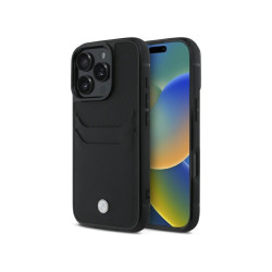 BMW Coque pour iPhone 16 Pro Max noire Signature Cuir Porte-cartes