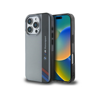 BMW Coque pour iPhone 16 Pro Max grise Motorsport IML Bande Verticale