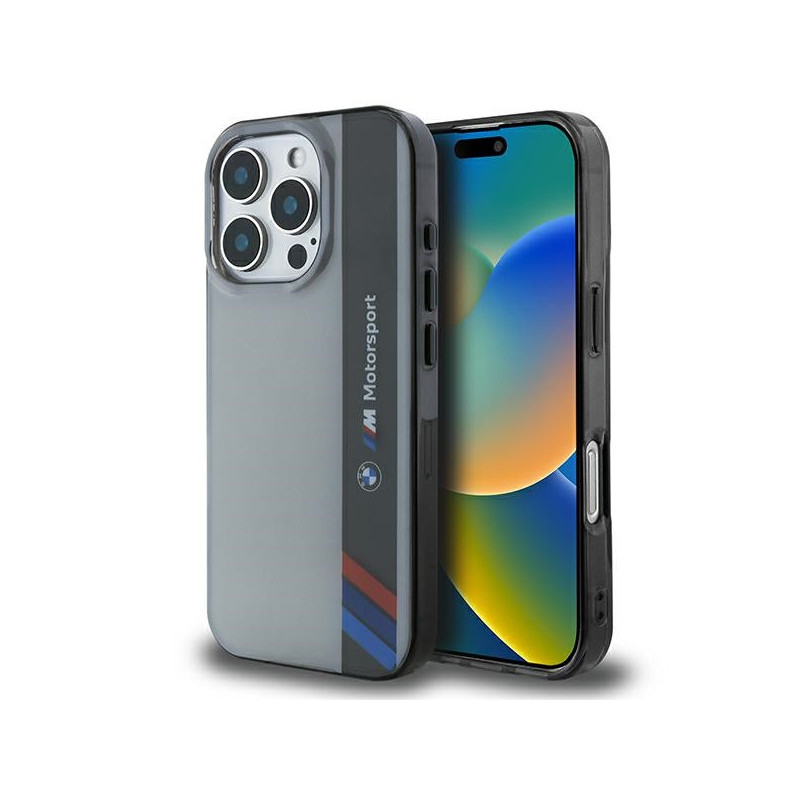 BMW Coque pour iPhone 16 Pro Max grise Motorsport IML Bande Verticale BMW Coque pour iPhone 16 Pro Max grise Motorsport IML Bande Verticale
