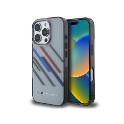 BMW Coque pour iPhone 16 Pro Max grise Motorsport IML Bandes Aléatoires