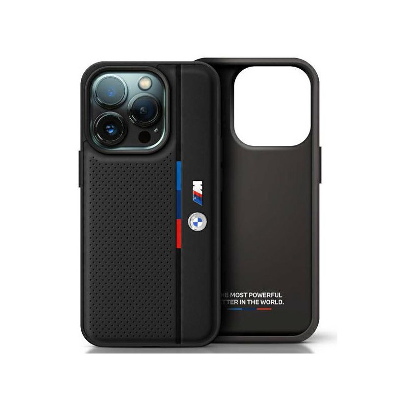 BMW Coque noire rigide M perforée avec ligne tricolore pour iPhone 16 Pro BMW Coque noire rigide M perforée avec ligne tricolore pour iPhone 16 Pro