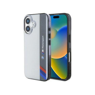 BMW Coque grise rigide Motorsport IML rayure verticale pour iPhone 16 Plus