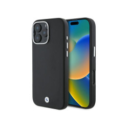 BMW Coque pour iPhone 16 Pro Max noire Signature Métal Enveloppant MagSafe