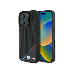 BMW Coque pour iPhone 16 Pro Max noire M Ligne Perforée Tricolore MagSafe