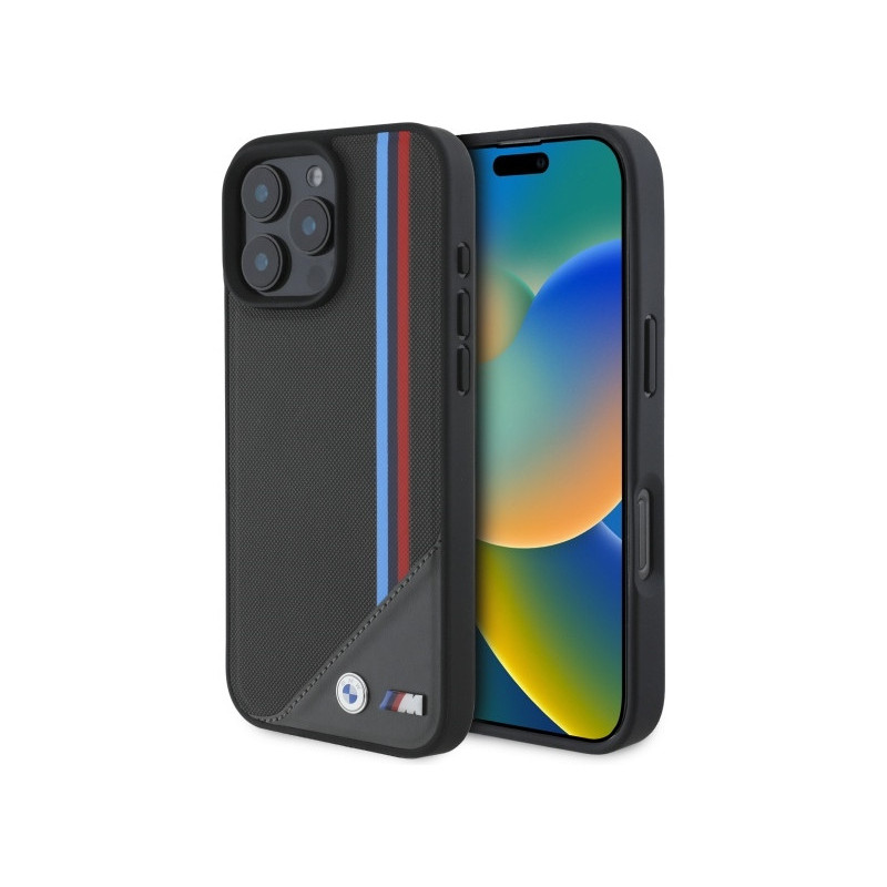 BMW Coque pour iPhone 16 Pro Max anthracite M Maille Tricolore MagSafe