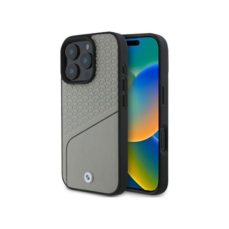 Coque pour iPhone BMW 16 Pro Max Gris Cuir Texturé Mag MPN Coque pour iPhone BMW 16 Pro Max Gris Cuir Texturé Mag MPN