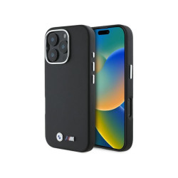 BMW Coque pour iPhone 16 Pro Max noire M Métal Lisse Enveloppant MagSafe