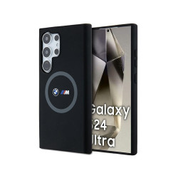 BMW Coque pour Samsung S24 Ultra noire M Silicone Anneau Imprimé MagSafe