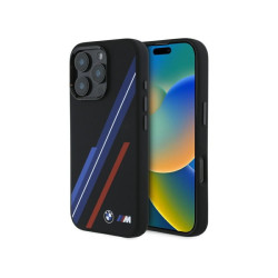 BMW Coque pour iPhone 16 Pro Max noire Silicone Lignes Aléatoires MagSafe