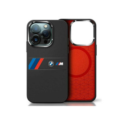BMW Coque pour iPhone 16 Pro Max Silicone noire Bande Centrale MagSafe