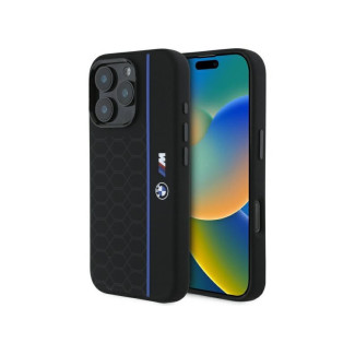 BMW Coque pour iPhone 16 Pro Max noire Ligne Hexagonale Bleue MagSafe