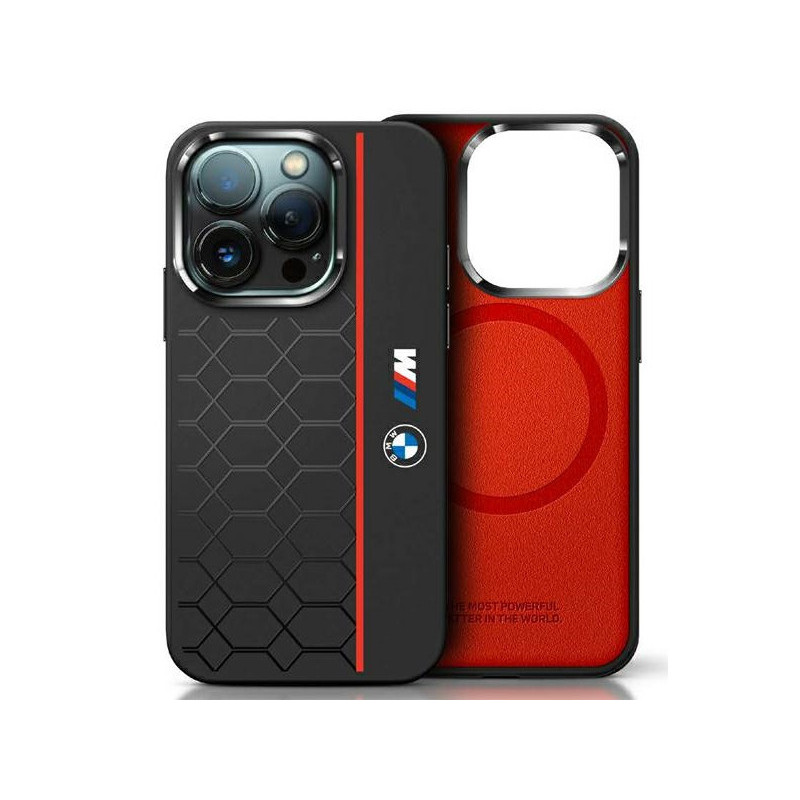 BMW Coque pour iPhone 16 Pro Max noire Ligne Hexagonale Rouge MagSafe BMW Coque pour iPhone 16 Pro Max noire Ligne Hexagonale Rouge MagSafe