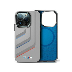 BMW Coque pour iPhone 16 Pro Max Gris Silicon Lignes Tournantes MagSafe MPN