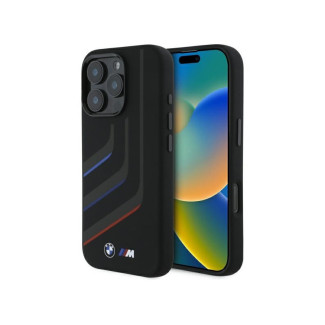 BMW Coque pour iPhone 16 Pro Max noire Silicone Lignes Courbées MagSafe
