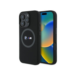 BMW Coque pour iPhone 16 Pro Max noire M Silicone Anneau Imprimé MagSafe