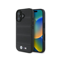 BMW Coque noire rigide M perforée et couture MagSafe pour iPhone 16