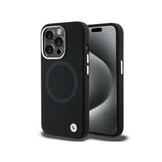 BMW Coque noire silicone liquide Signature MagSafe pour iPhone 15 Pro Max