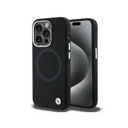 BMW Coque noire silicone liquide Signature MagSafe pour iPhone 15 Pro Max