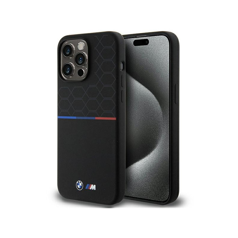 BMW Coque noire rigide silicone avec motif MagSafe pour iPhone 15 Pro Max BMW Coque noire rigide silicone avec motif MagSafe pour iPhone 15 Pro Max