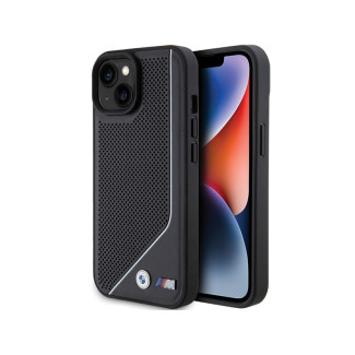 BMW iPhone 13/14/15 Coque Rigide Noire Perforée Ligne Torsadée MagSafe