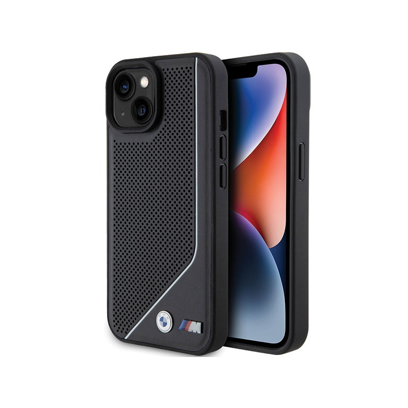 BMW iPhone 13/14/15 Coque Rigide Noire Perforée Ligne Torsadée MagSafe BMW iPhone 13/14/15 Coque Rigide Noire Perforée Ligne Torsadée MagSafe