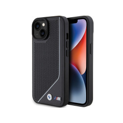 BMW iPhone 13/14/15 Coque Rigide Noire Perforée Ligne Torsadée MagSafe