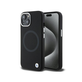 BMW Étui en silicone liquide noir pour iPhone 13/14/15 avec MagSafe