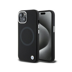 BMW Étui en silicone liquide noir pour iPhone 13/14/15 avec MagSafe