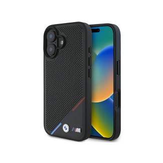 BMW Coque noire rigide M perforée tricolore MagSafe pour iPhone 16 Plus