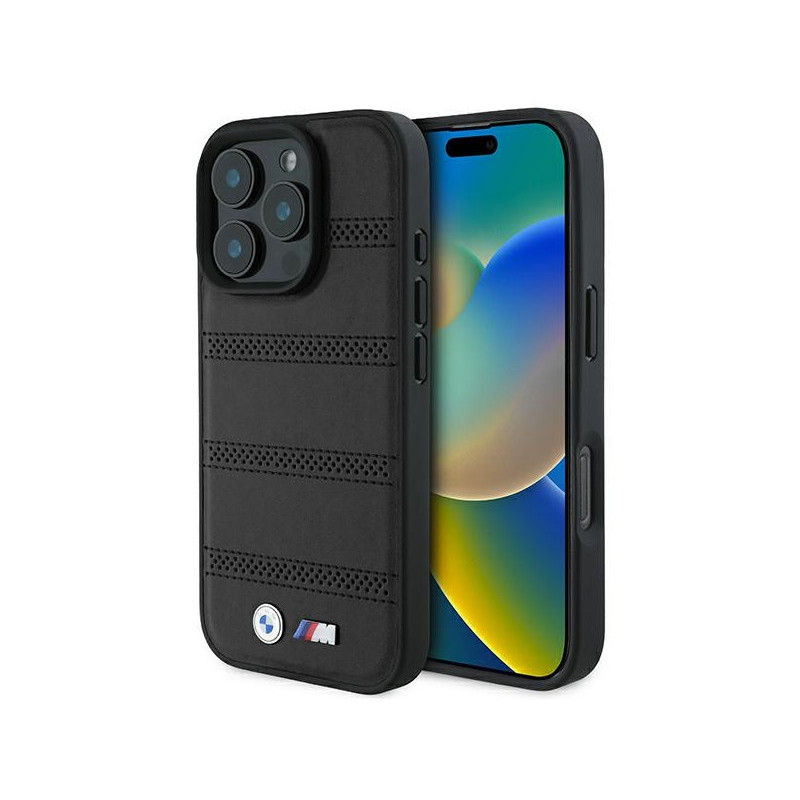 BMW Coque noire rigide M perforée et cousue MagSafe pour iPhone 16 Pro BMW Coque noire rigide M perforée et cousue MagSafe pour iPhone 16 Pro
