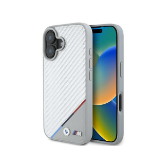 BMW Coque grise rigide M carbone ligne tricolore MagSafe pour iPhone 16