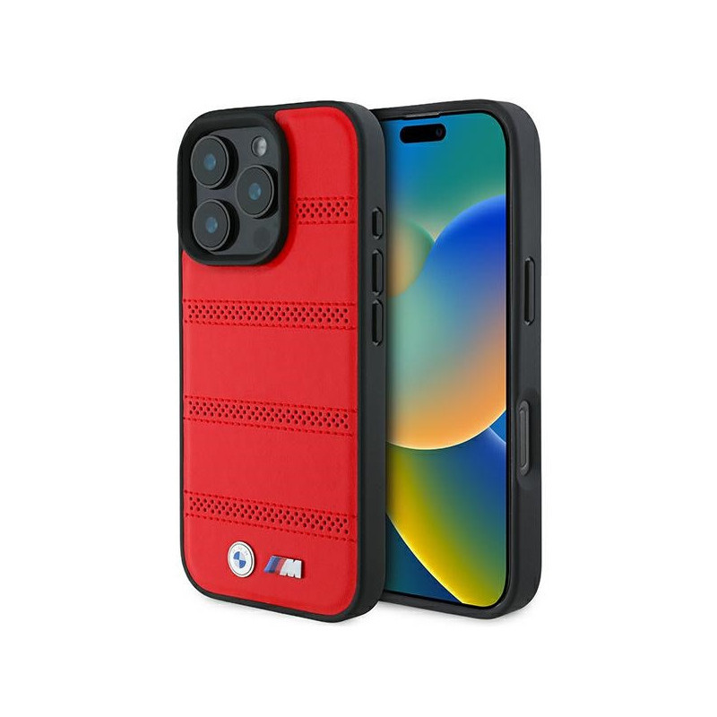 BMW Coque iPhone 16 Pro Rouge M Perforée Lignes Cousues MagSafe MPN BMW Coque iPhone 16 Pro Rouge M Perforée Lignes Cousues MagSafe MPN