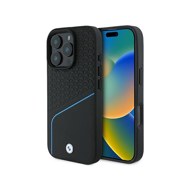 BMW iPhone 16 Pro Coque rigide noire Signature Cuir Texturé MagSafe BMW iPhone 16 Pro Coque rigide noire Signature Cuir Texturé MagSafe