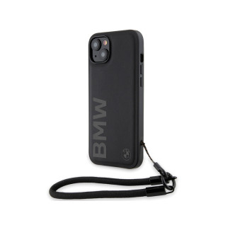BMW Coque rigide noire en cuir avec logo pour iPhone 14 Plus/15 Plus 6.7