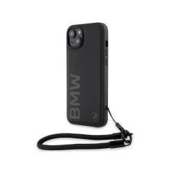BMW Coque rigide noire en cuir avec logo pour iPhone 14 Plus/15 Plus 6.7